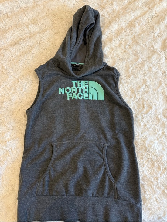 The North Face Tops - The North Face Sleeveless Hoodie in Charcoal with Mint Logo